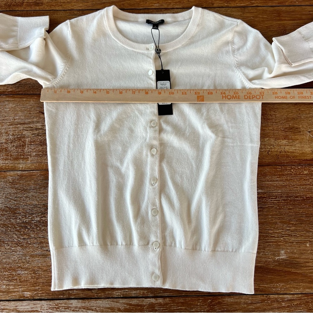 Talbots Cardigan Crewneck cotton-blend Ivory Button Up Sweater Petite Small - Picture 9 of 16